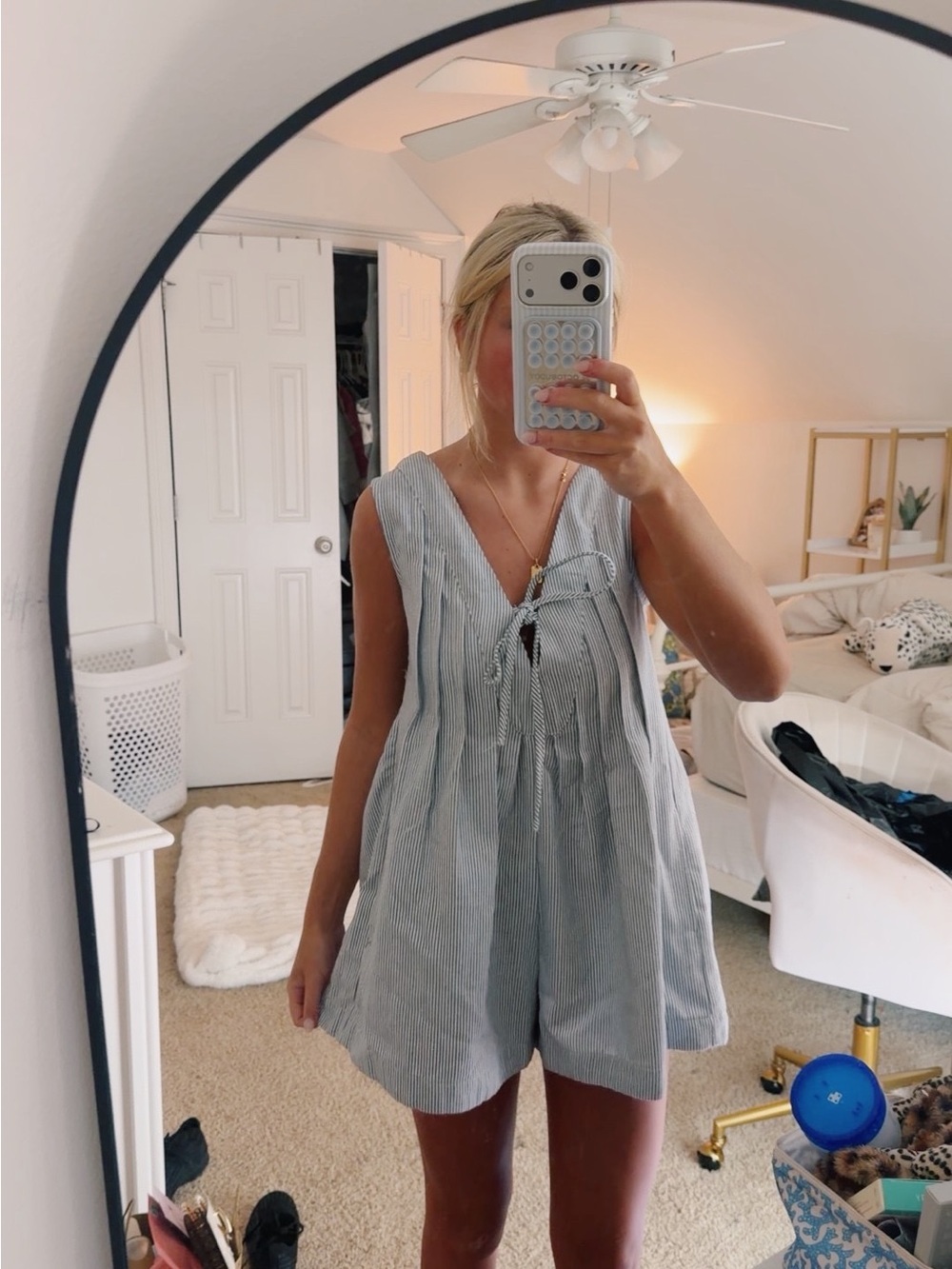Altard State Striped Light Blue Women’s Sleeper Romper